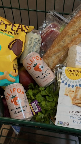 grocery budget items in a shopping cart